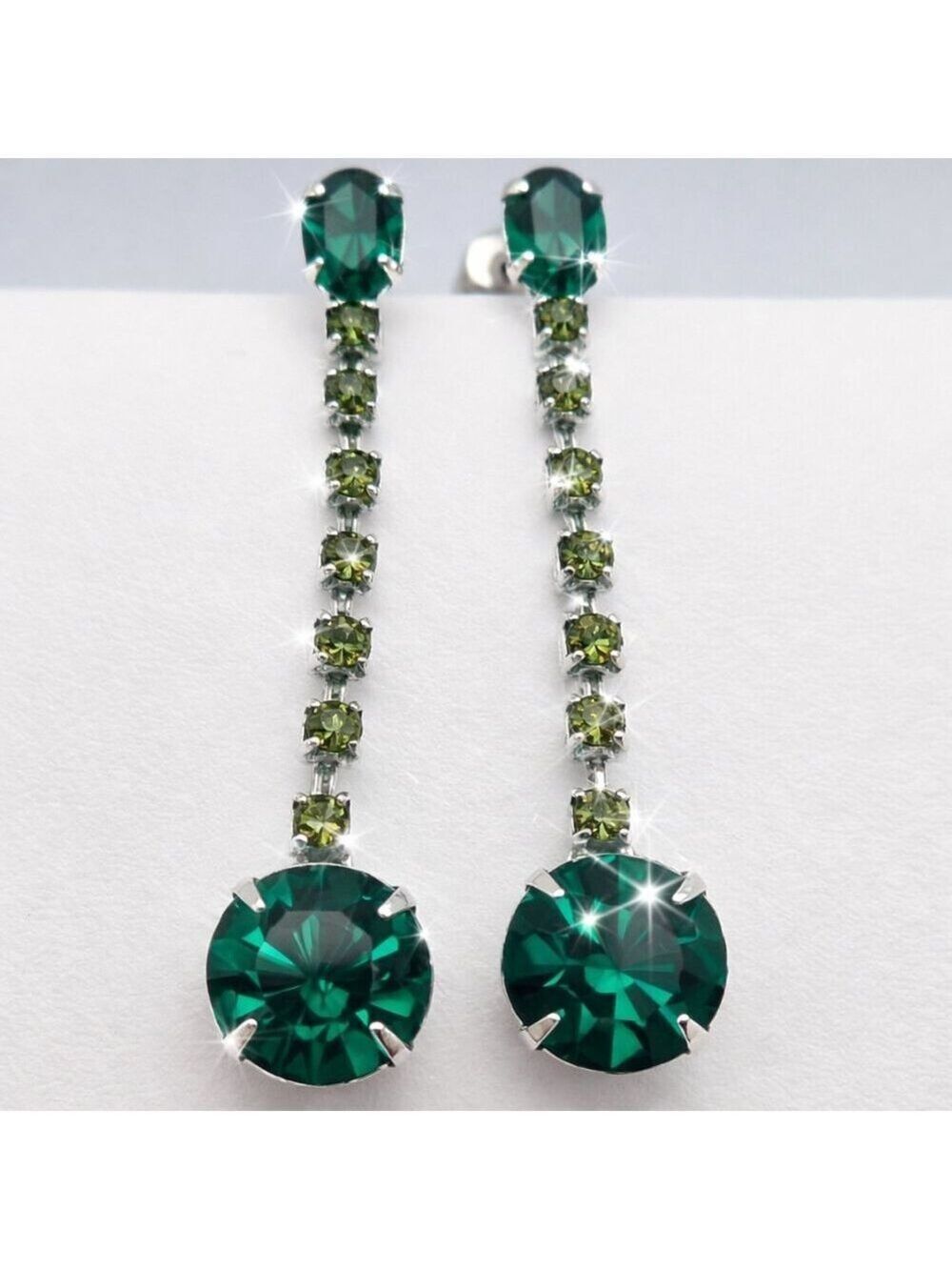 Dazzling Emerald & Olive Crystal Rhinestone Linear Drop Earrings Rhinestones